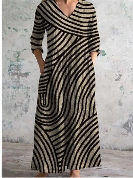 Women's 3/4 Sleeve V-neck Floral Printed Midi Dress