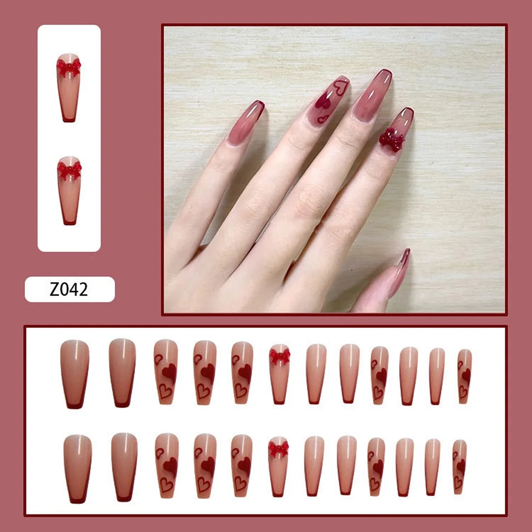 24Pcs French False Nails with Butterfly Rhinestone Designs Long Coffin Artificial Fake Nails Press on Nails With Glue Manicure 515-1-Nail Inspo