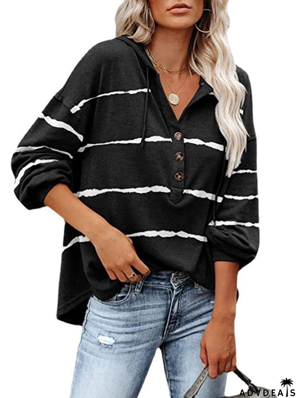 Women Long Sleeve Lapel Floral Printed Casuals Hoodies