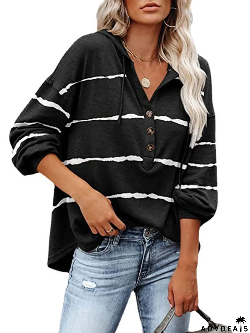 Women Long Sleeve Lapel Floral Printed Casuals Hoodies