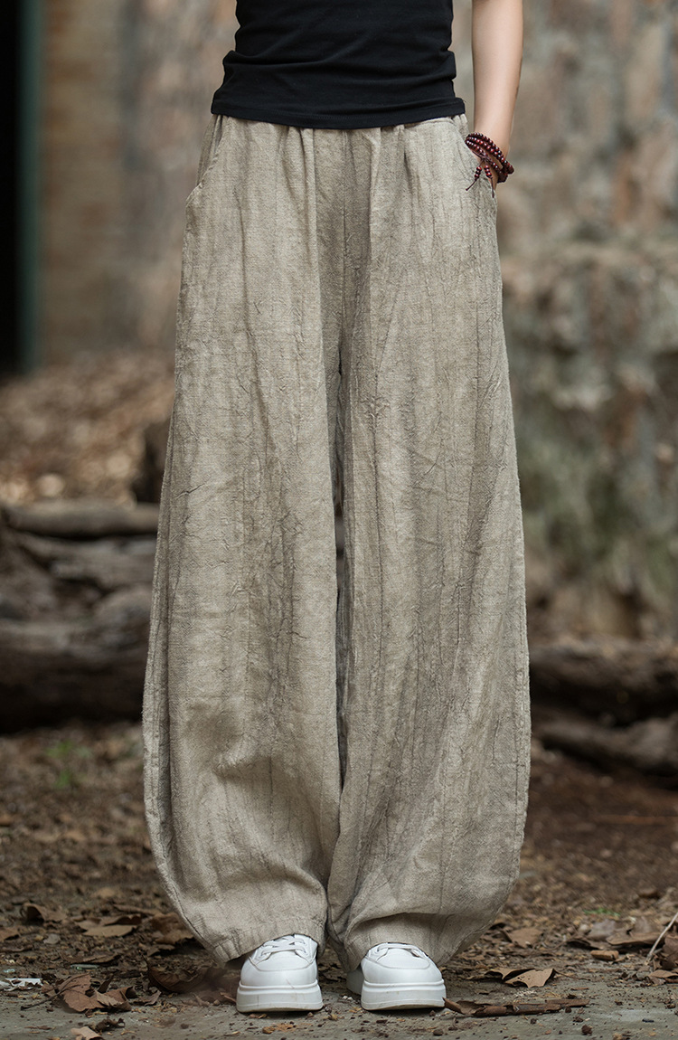 Literary Ramie Solid Color Lantern Pants
