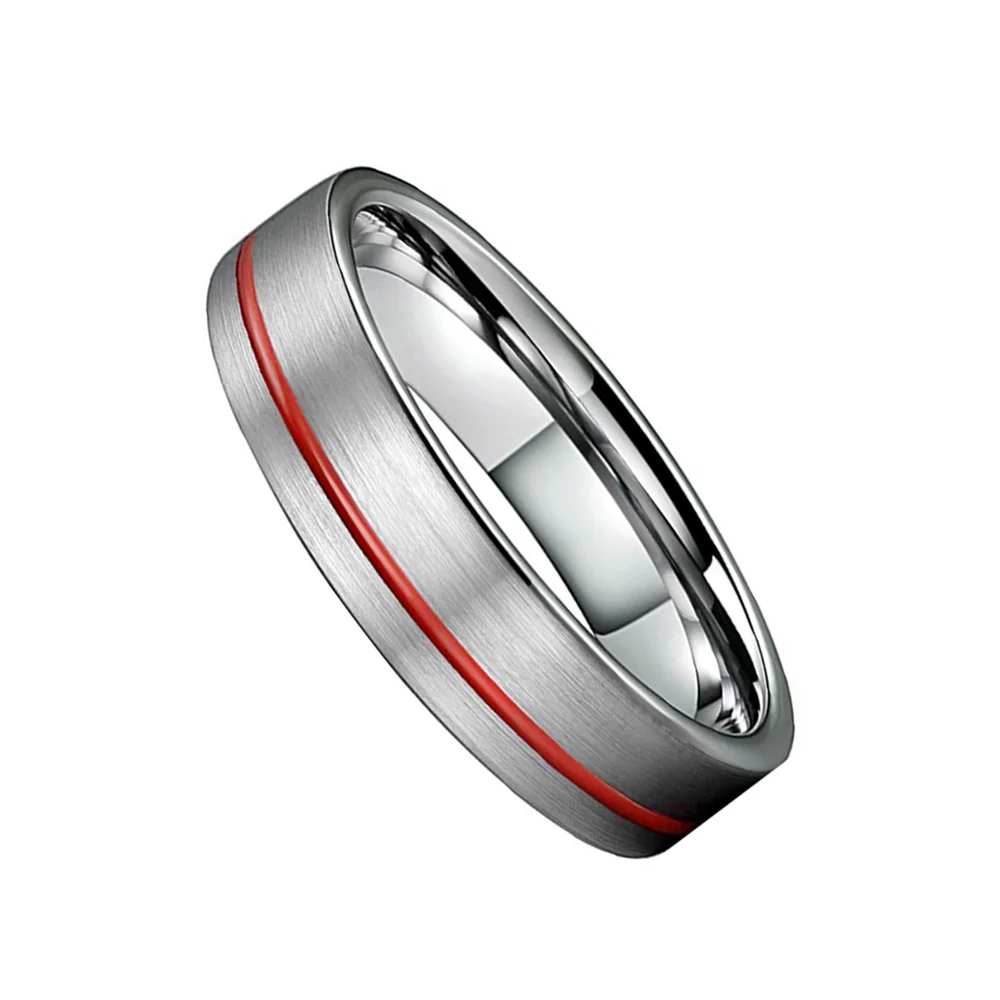4MM 6MM 8MM Red Grooved Center Brushed Wedding Couples Flat Tungsten Rings
