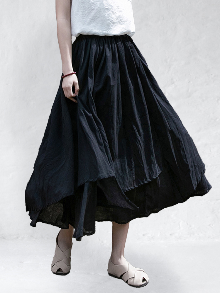 Irregular Hem Double Layer Wide Skirt wearshes