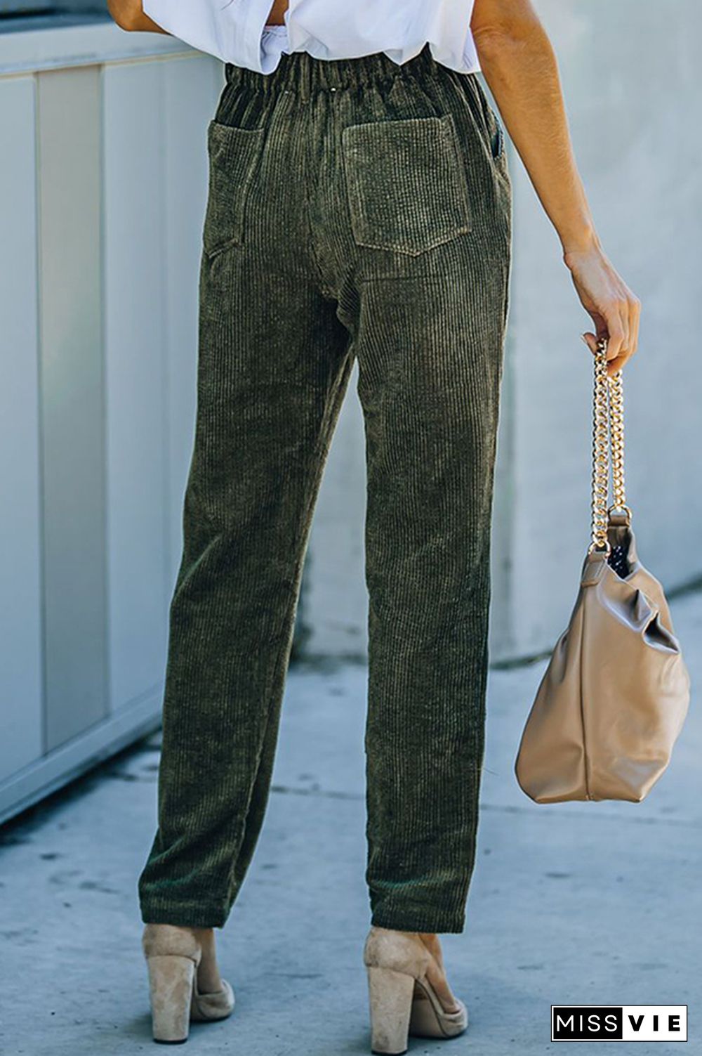 Casual Solid Split Joint Pocket Pencil Solid Color Bottoms