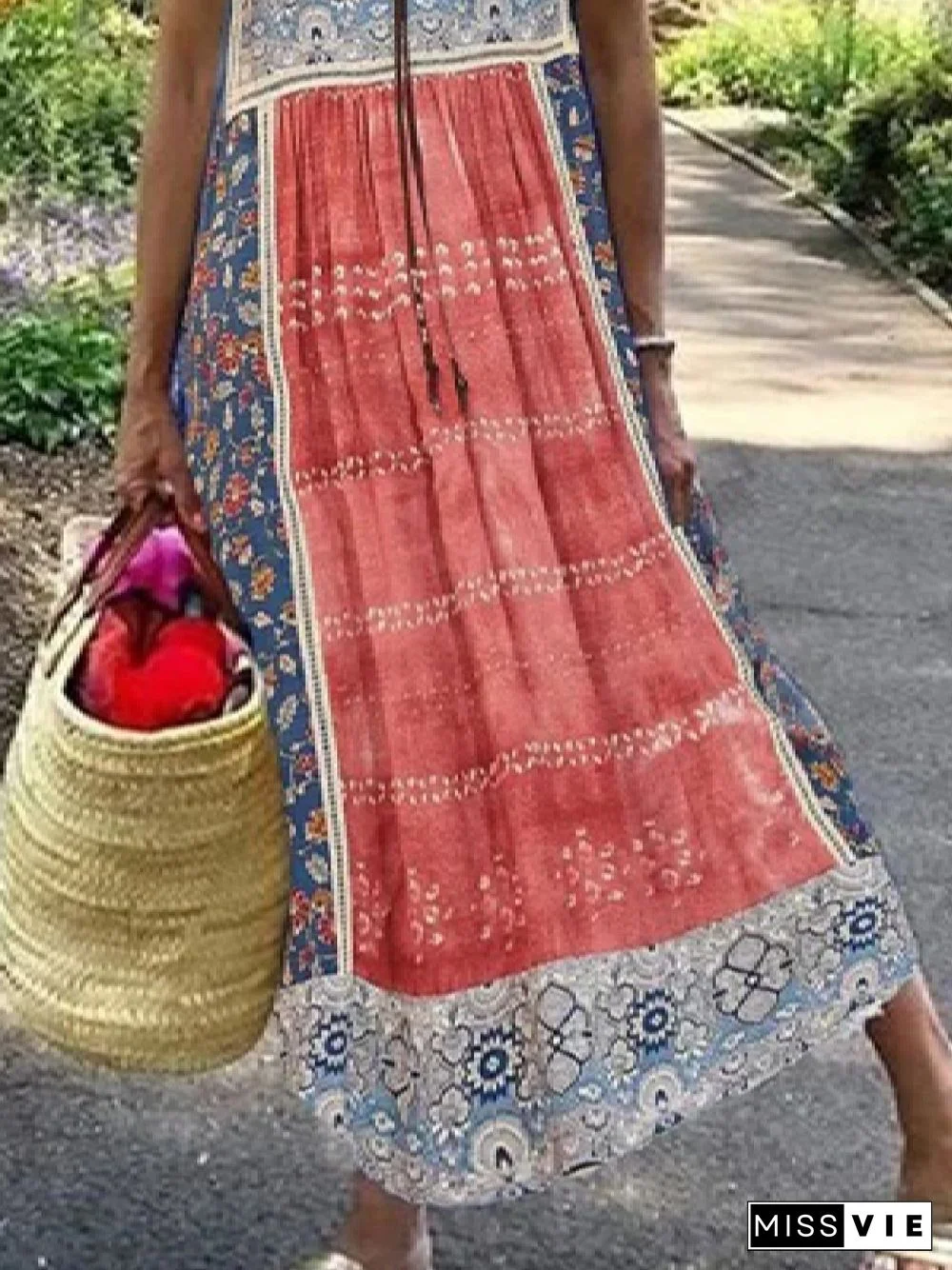 Casual Ethnic Square Neck Sleeveless Loose Dresses