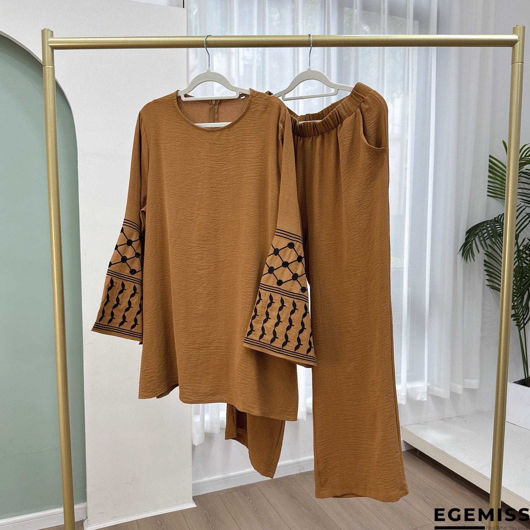 Fashion Turkish Embroidered Wide Leg Two-piece Pants | EGEMISS