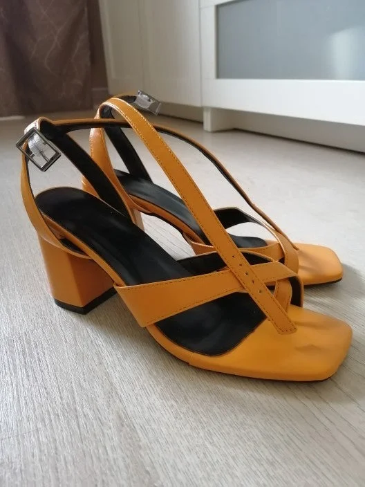 2022 Women's Sandals Sexy Thick High Heels Buckle Candy Solid Color Casual Summer Footwear Ladies Shoes Party Sandals Women