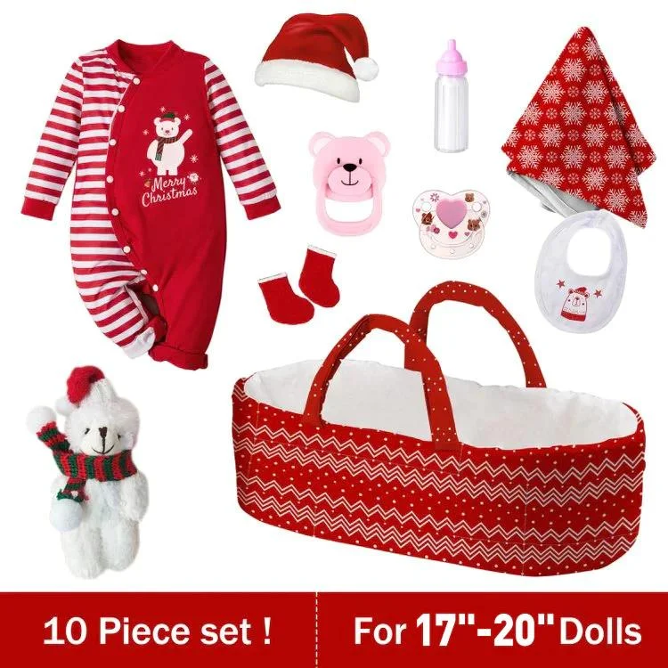 [For 17"-20" Baby Doll] Holiday Bear Adoption Reborn Baby Clothes Essentials-10pcs Gift Set-Holiday Limited Edition! Rebornartdoll® RSAW-Rebornartdoll®