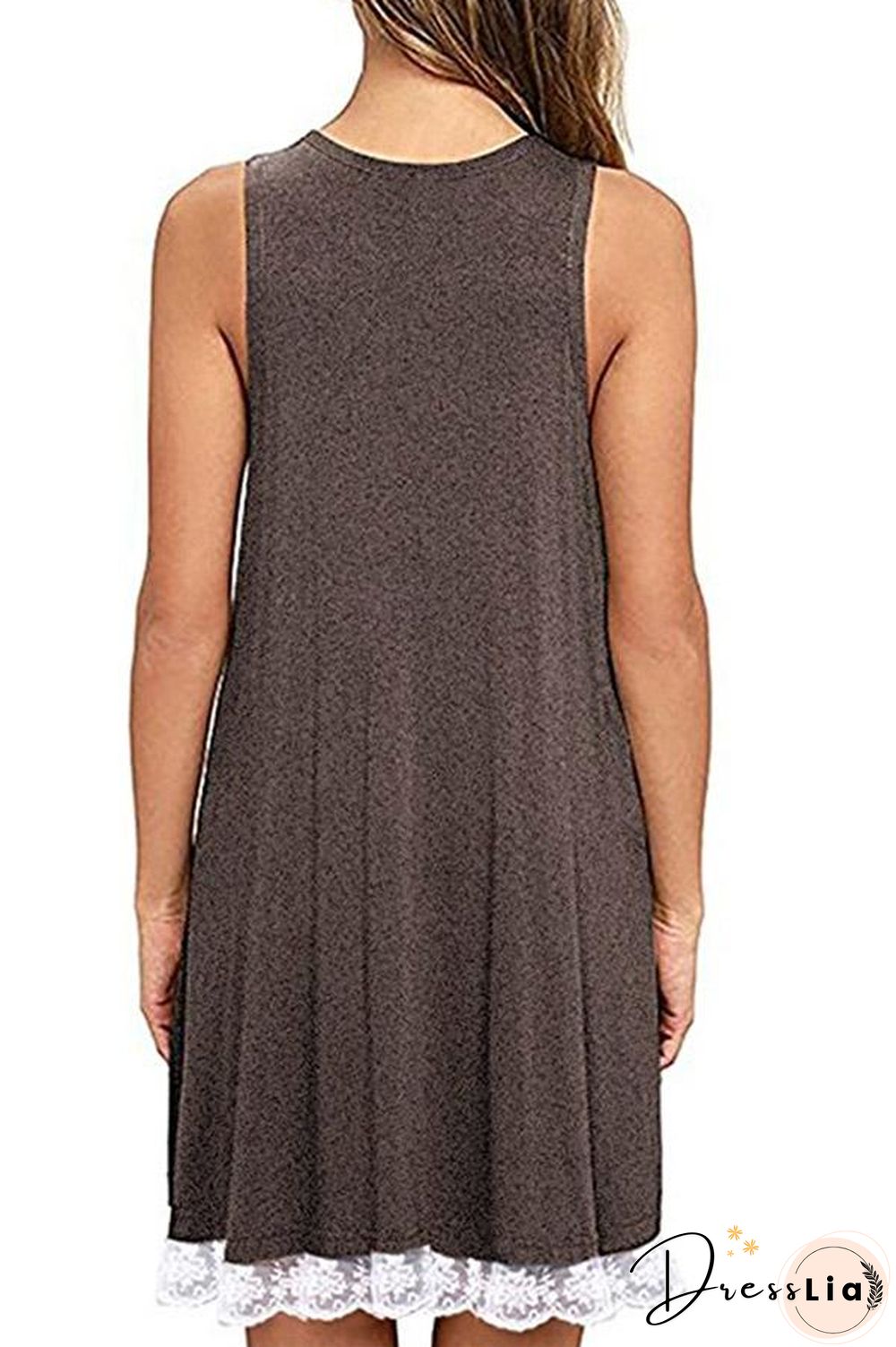 Solid Color Sleeveless Lace Dress