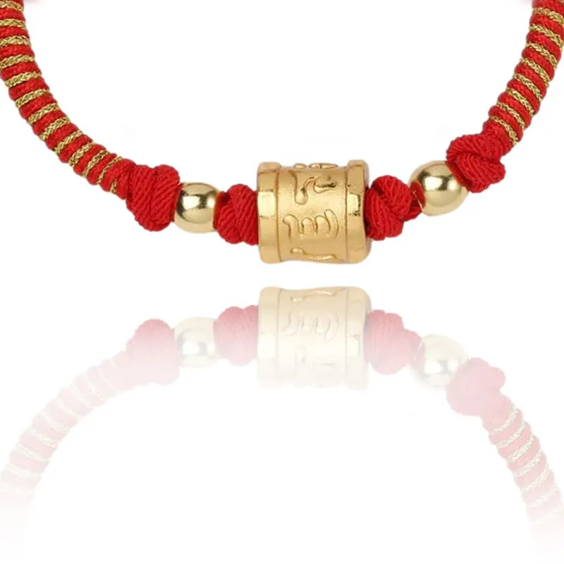 Handmade 999 Sterling Silver Tibetan Golden Om Mani Padme Hum Engraved Luck Connection Braided Bracelet