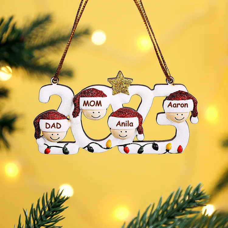 4 Names - Personalized Wooden Christmas Ornaments Custom Name Xmas Decor Gifts for Family
