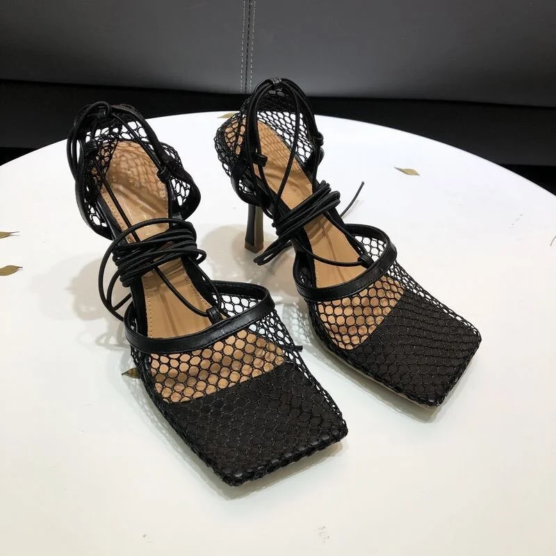 Star style Women Pumps Sexy Ankle strap Thin High heels Gladiator Pumps Sandals Fashion Square toe Spring Summer Ladies Shoes