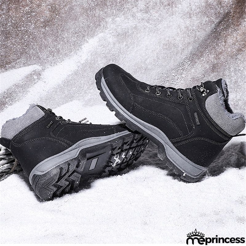 Mens Cozy Warm Lace-up Hiking Snow Boots