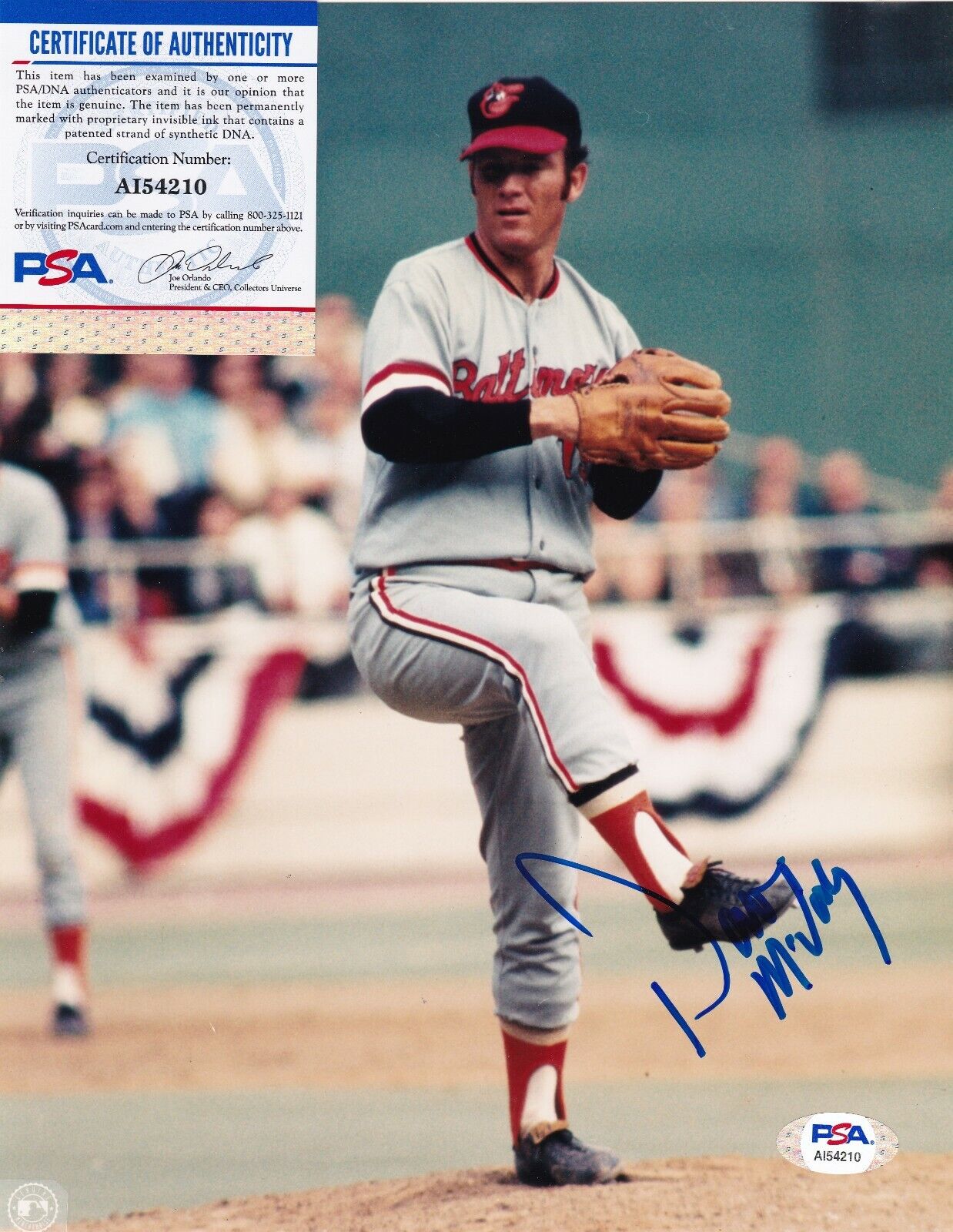 DAVE MCNALLY BALTIMORE ORIOLES PSA AUTHENTICATED ACTION SIGNED 8x10