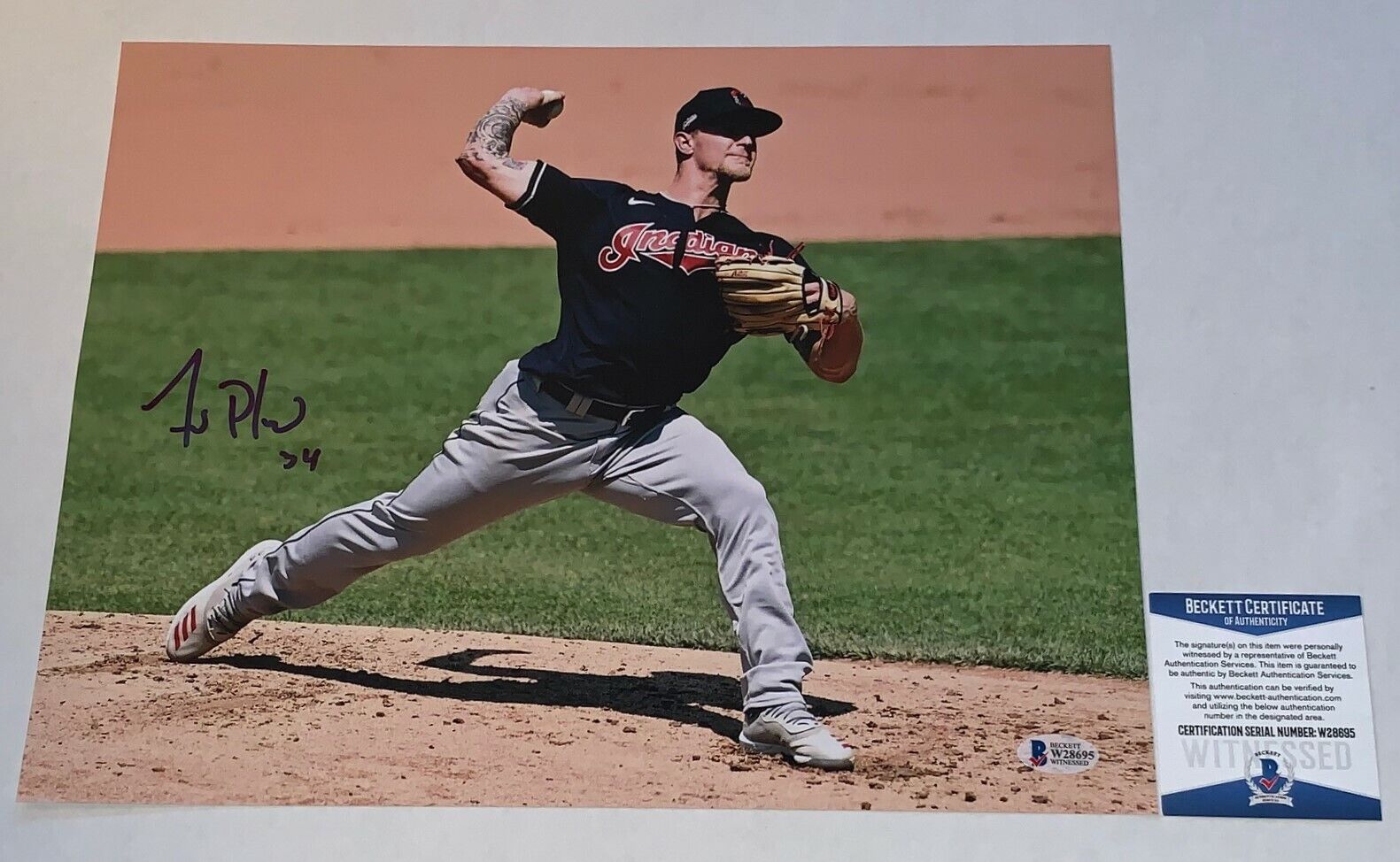 Zach Plesac signed Cleveland Indians 11x14 Photo Poster painting #5 Beckett Witnessed