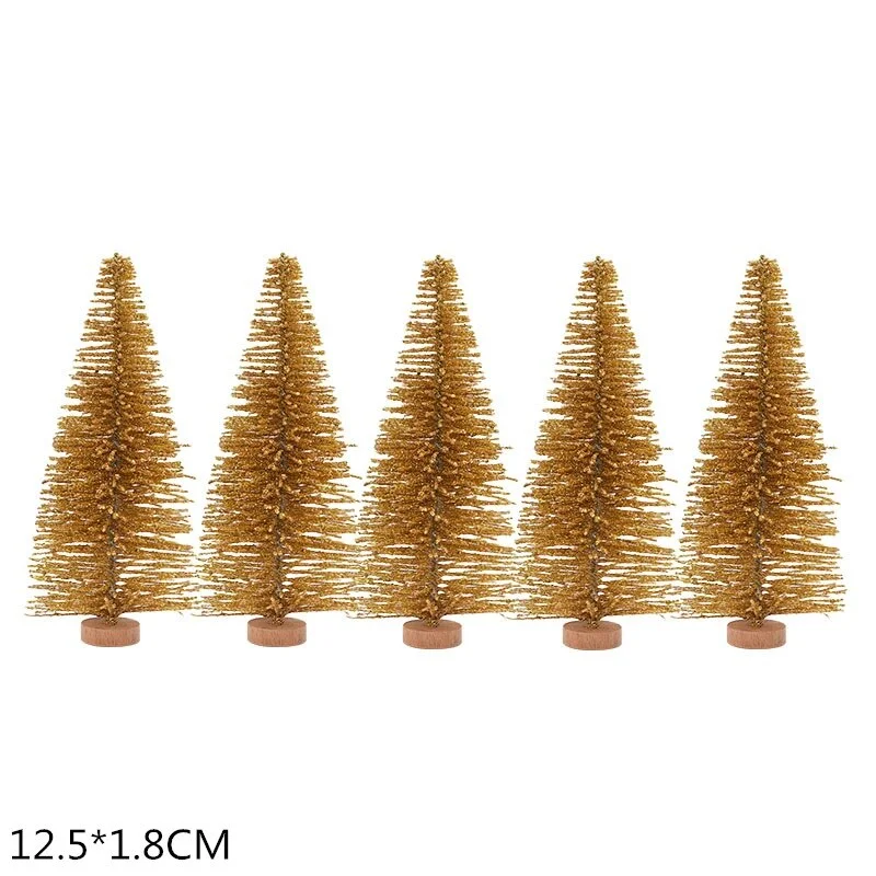 5Pcs 5-16cm Sisal Fiber Mini Christmas Tree Snow Frost Pine Tree DIY Craft Christmas Party Table Decoration Christmas Ornaments