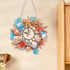 (US Only)2D Flat DIY Seashell Starfish Wreath 5D Diamond Hanging Clock Art Craft for Home