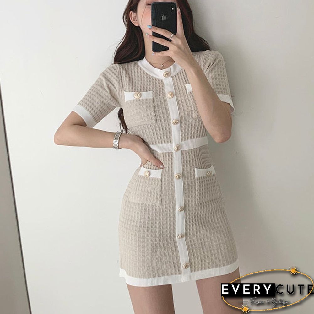 Button Knitted Dress Bodycon Mini Vestido Curto Korean Summer Sexy Party Elegant Black Black Moda Feminina Ropa Mujer Robes