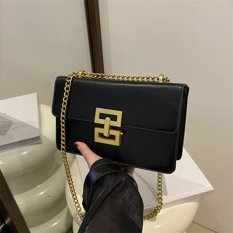 Women’s Small Pu Leather Solid Color Elegant Square Lock Clasp Crossbody Bag
