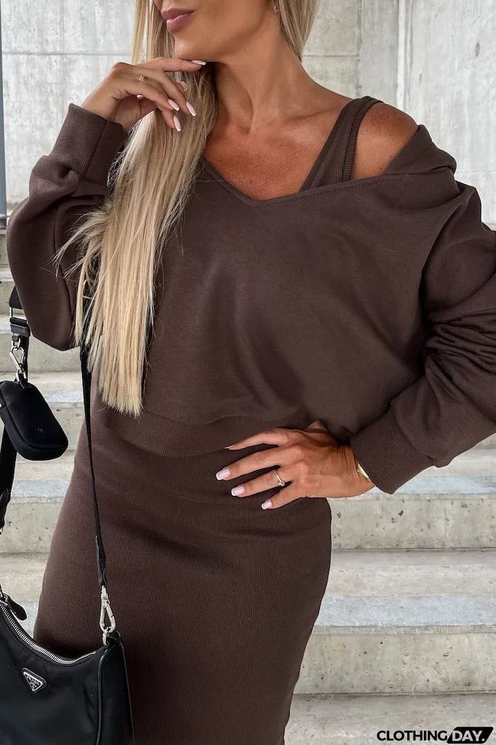 Around The World Hooded Sweatshirt and Slip Maxi Skirt Two Piece Set