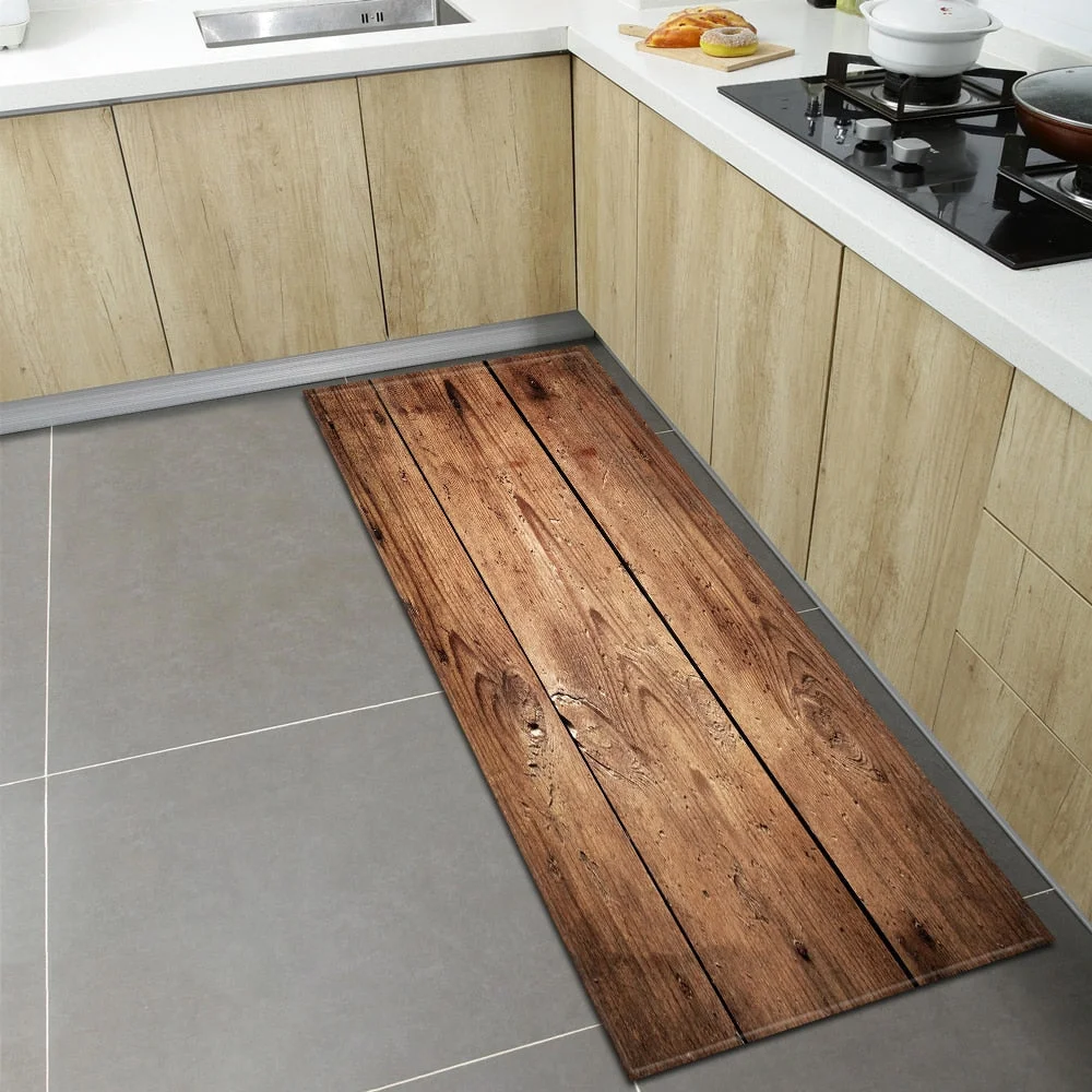 Wood Grain Kitchen Rugs Home Entrance Doormat Bedroom Living Room Decoration Carpet Hallway Balcony Bathroom Anti-Slip Floor Mat