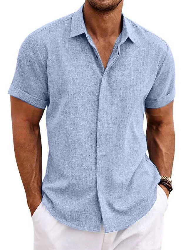 Men's Cotton Linen Casual Short Sleeve High Quality Beach Hawaiian Daily Shirt
