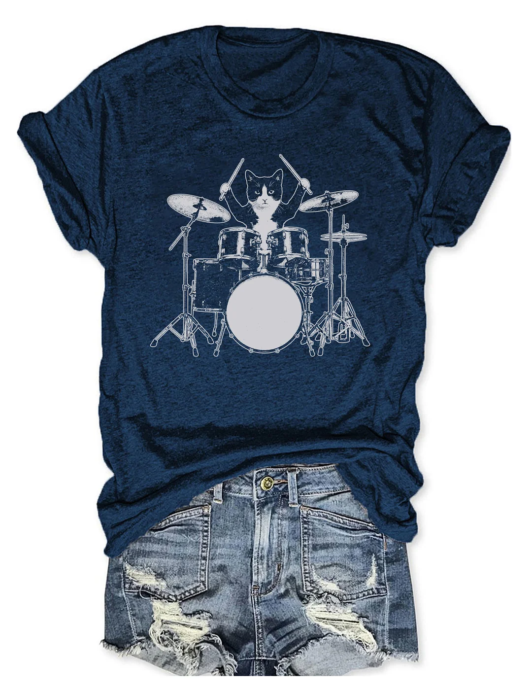 Funny Cat Playing Drums T-shirt