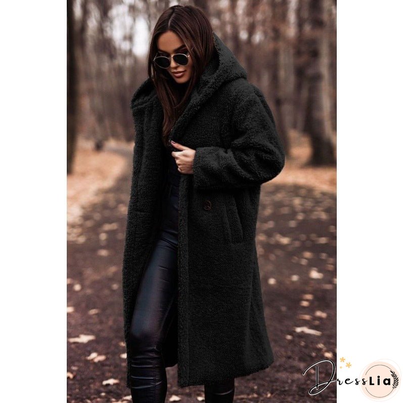 Women's Fashionable Long Solid Color Sleeve Woolen Coats