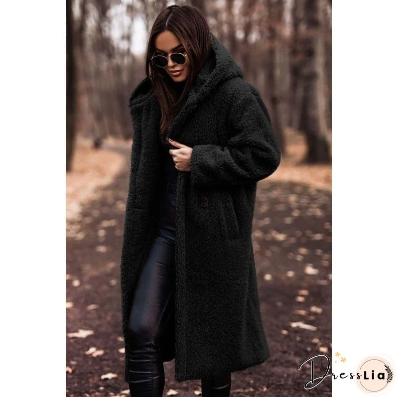 Women's Fashionable Long Solid Color Sleeve Woolen Coats