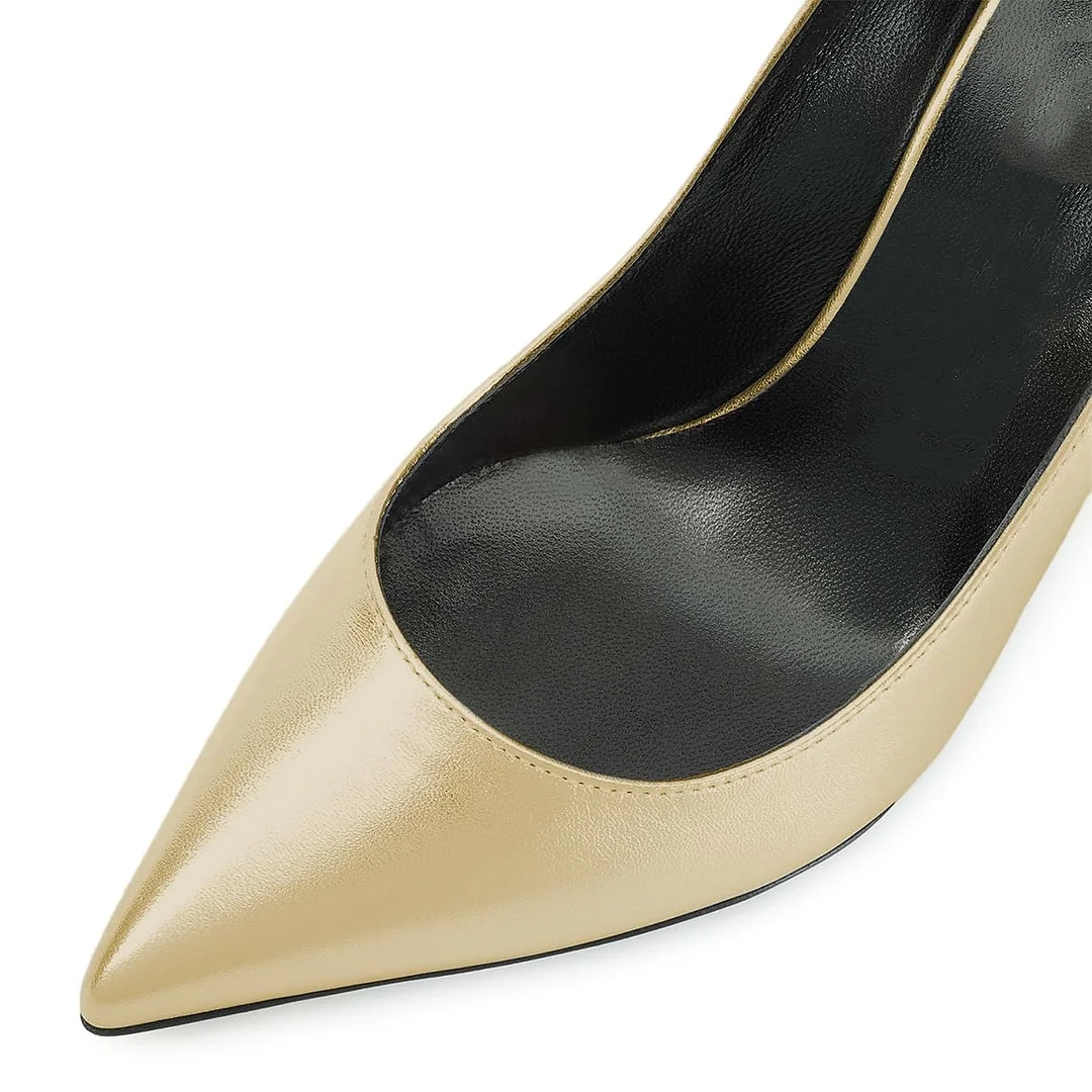 Dull Gold Vegan Leather Pointed Rhinestone Embellished Heels 