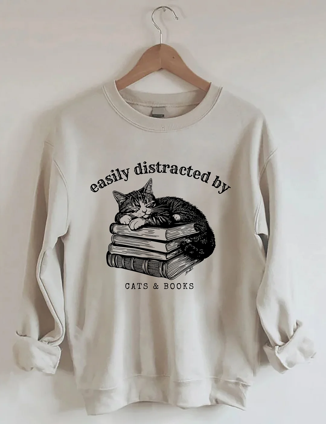 Easily Distracted By Cats And Books Sweatshirt