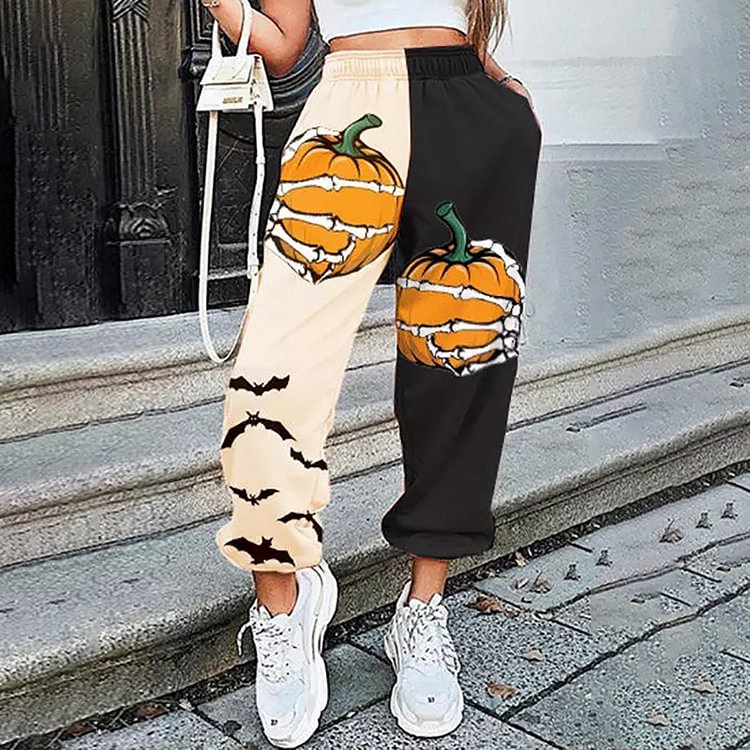 Skeleton Hand Pumpkin Halloween Casual Pants