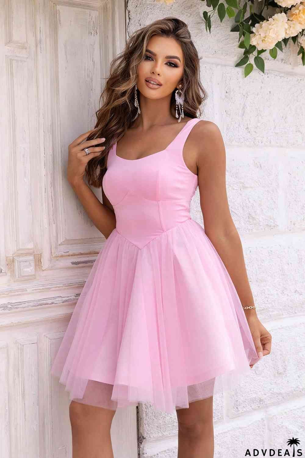 Wide Strap Mesh Dress