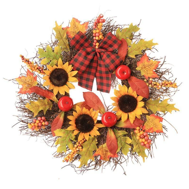 Sunflower Wreath With Maple Leaves For Fall Decoration