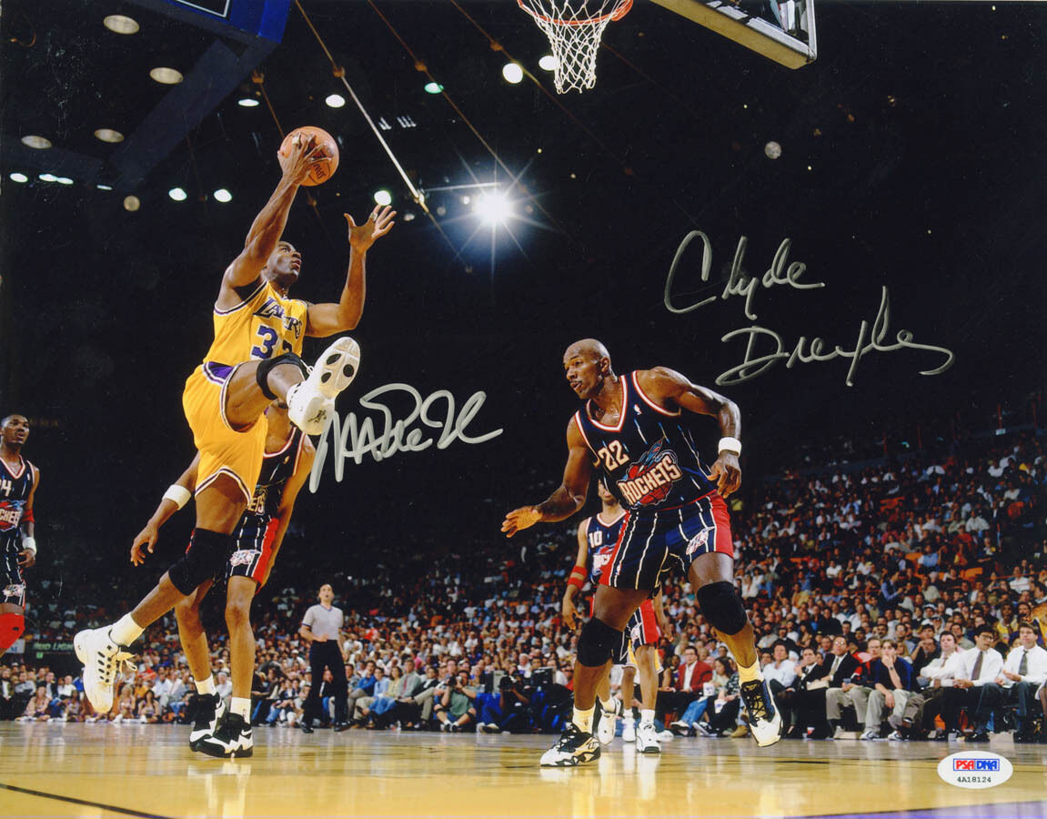 Magic Johnson & Clyde Drexler DUAL SIGNED 11x14 Photo Poster painting ITP PSA/DNA AUTOGRAPHED