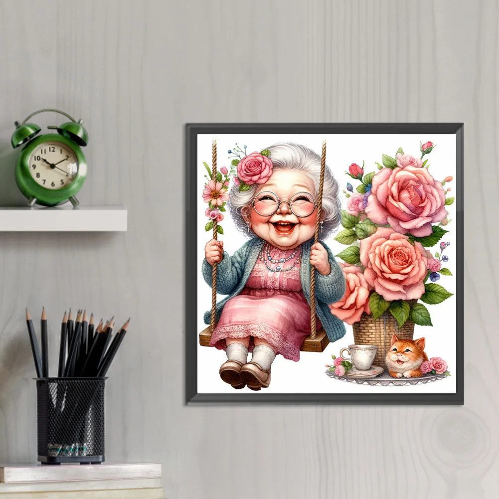 Diamond Painting - Full Round Drill - Swing Old Lady(Canvas|30*30cm)