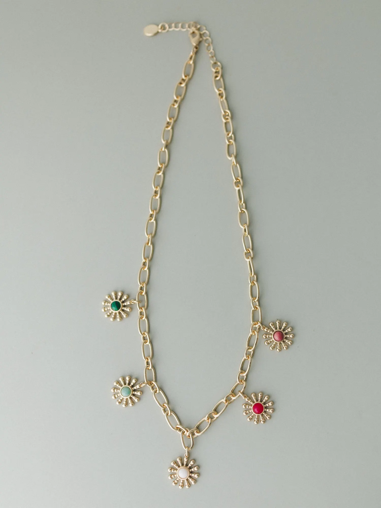 Flower Gem Charm Necklace - Multi