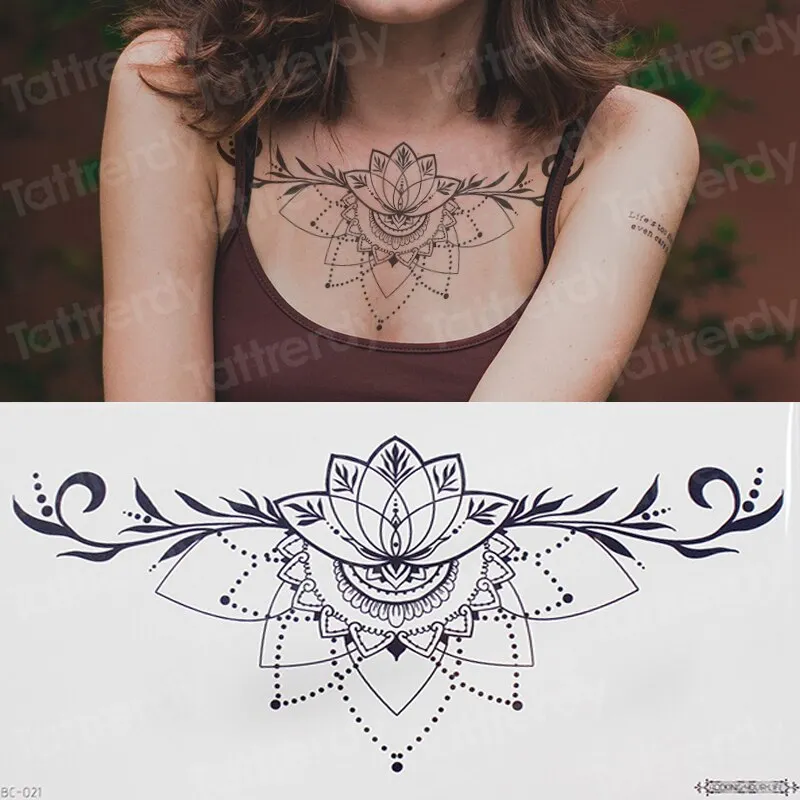 sexy tatoo stickers for girls body art belly stickers jewel tattoo mandala rose flower black henna tattoos breast chest decal