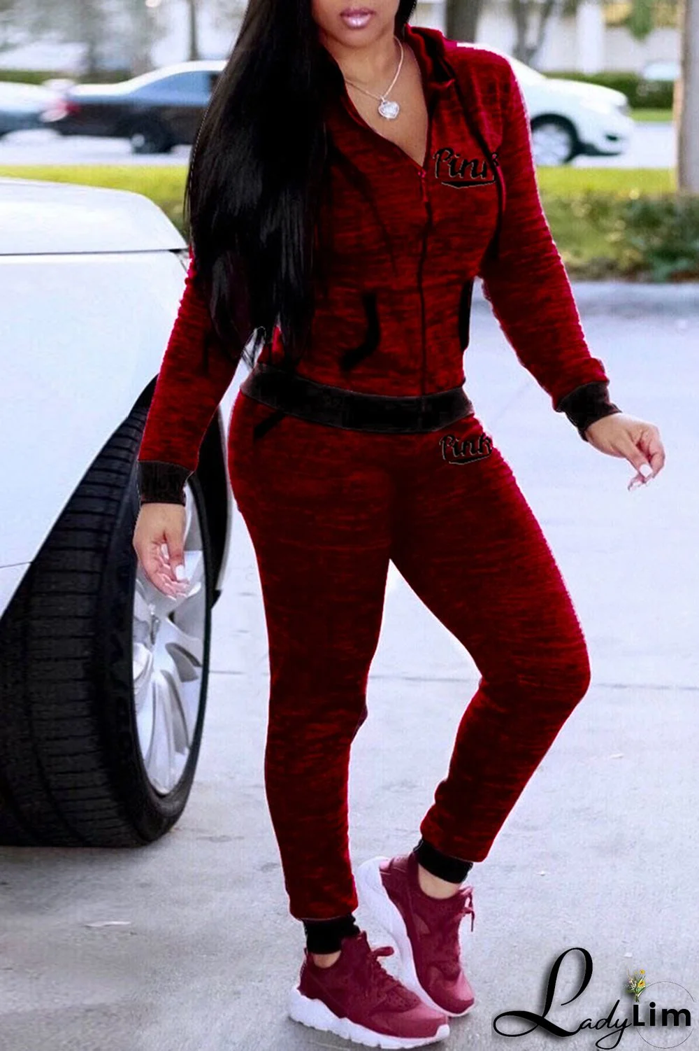 Grey Casual Sportswear Letter Print Patchwork Hooded Collar Long Sleeve Two Pieces