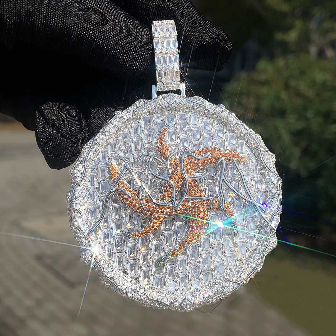 Iced Out Thorn Disc Pendant Necklace Disc Full Diamond Necklace-VESSFUL