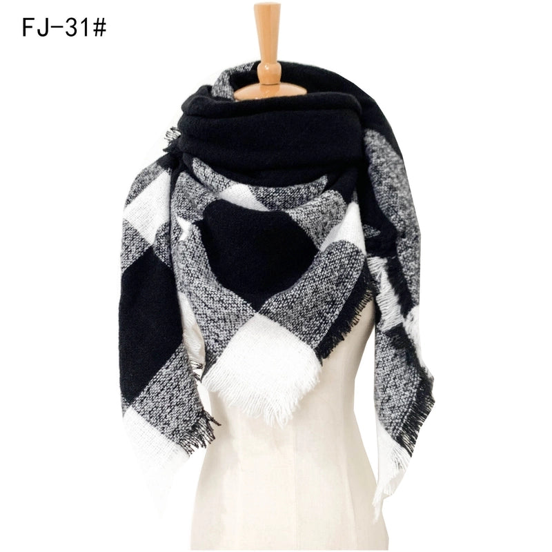 Hot Factory Direct Supply Autumn And Winter New Thickened Warm Circle Yarn Bristle Plaid Square Scarf For Women