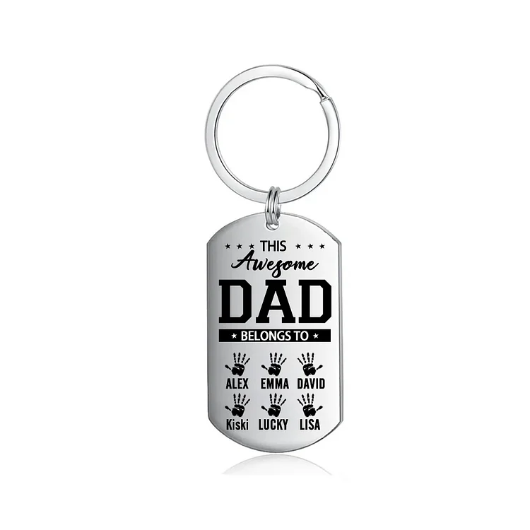 Personalized Family Keychain Custom 6 Handprints Keyring Father's Day Gifts