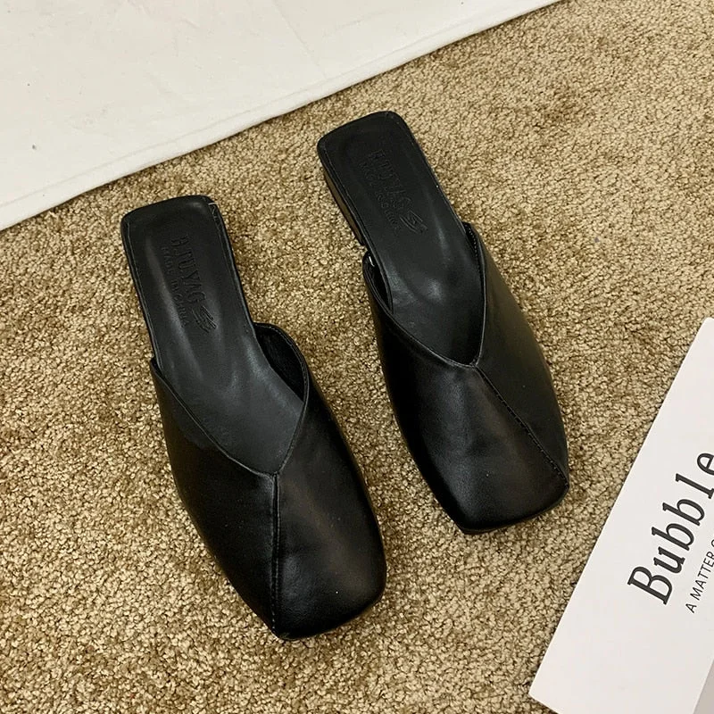 Shoes Loafers Woman's Slippers Luxury Slides Low Square Toe Mules For Women 2020 New Designer Summer Cover Flat Buckle Strap