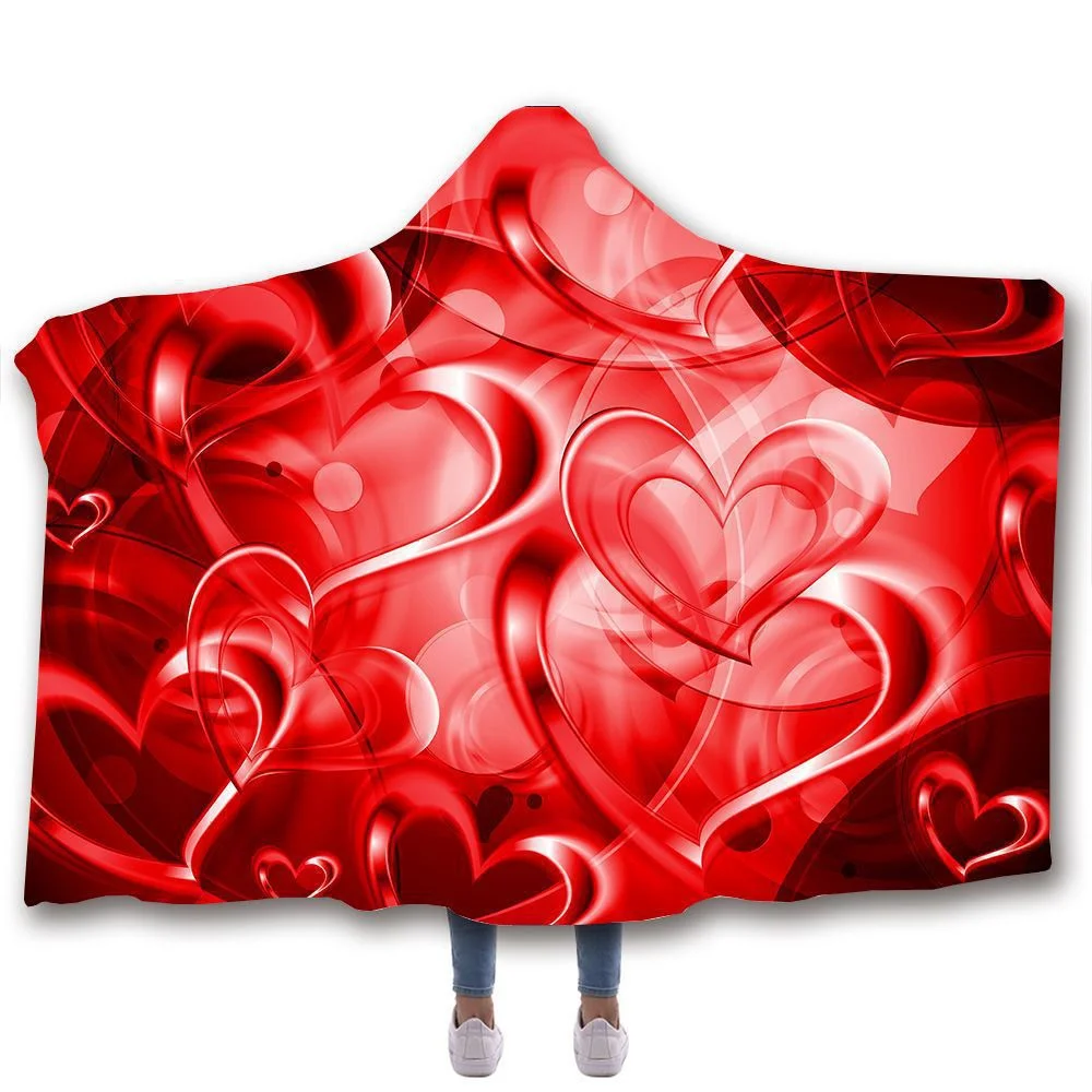 Starlight Wearable Throw Blanket with Hooded for Children and Adults Love Shape Plants Thicken Blanket In Winter