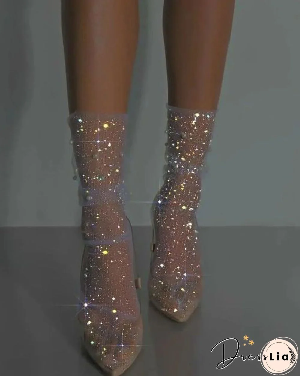 Ladies Sexy Shiny Lace Mesh Clear Gloves