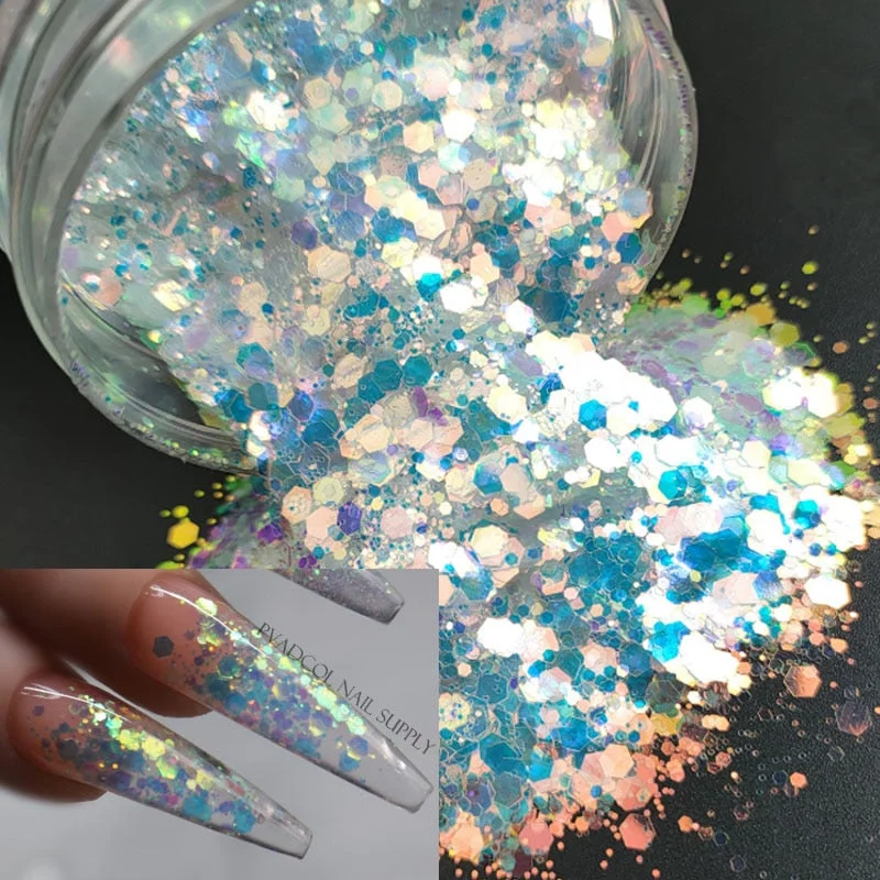 Nail Art Glitter Blue Chunky Iridescent Irregular Nail Sequins Flakes Pigment Acrylic Manicure Decoration Tool-Nail Inspo