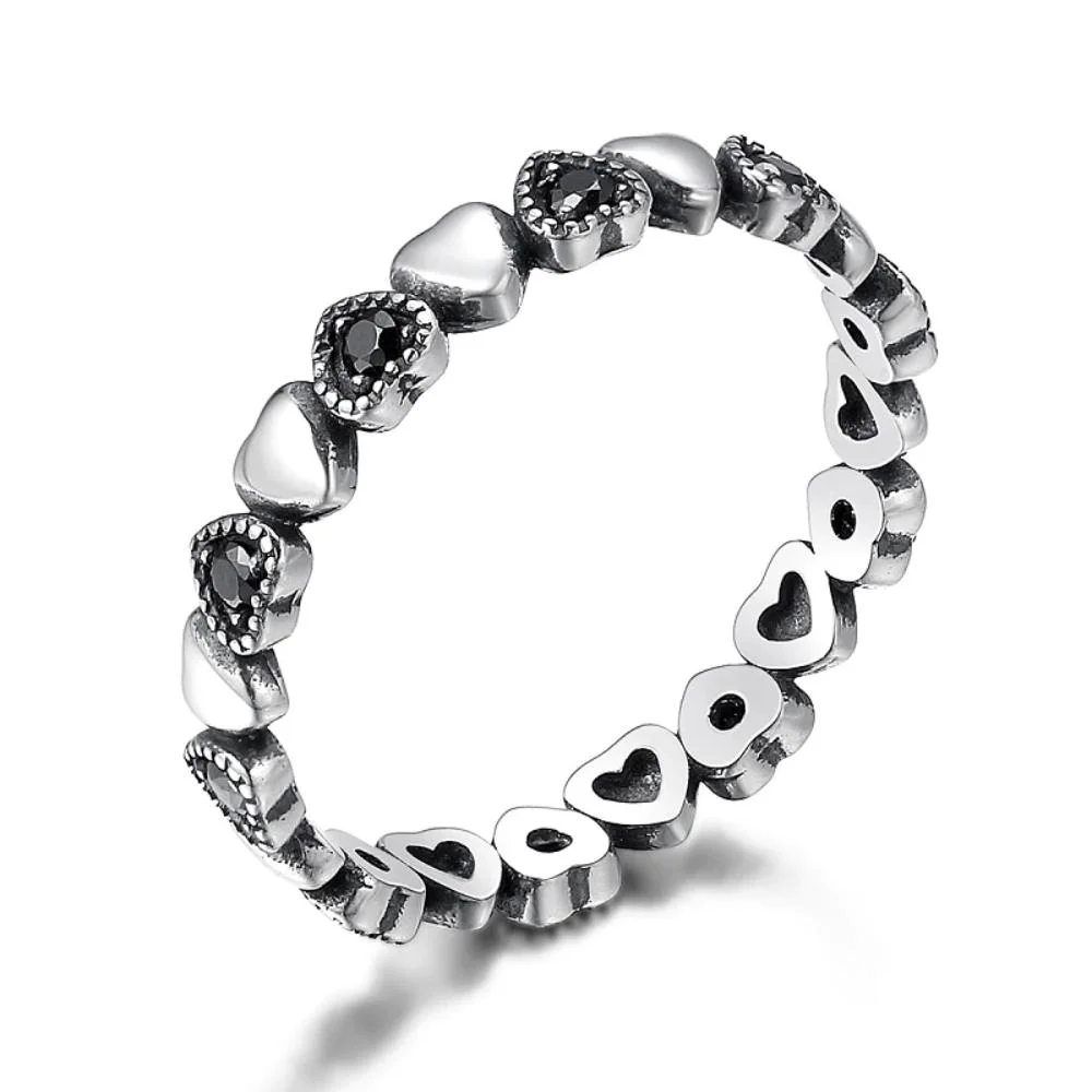 Sterling Silver Bejeweled Hearts Ring