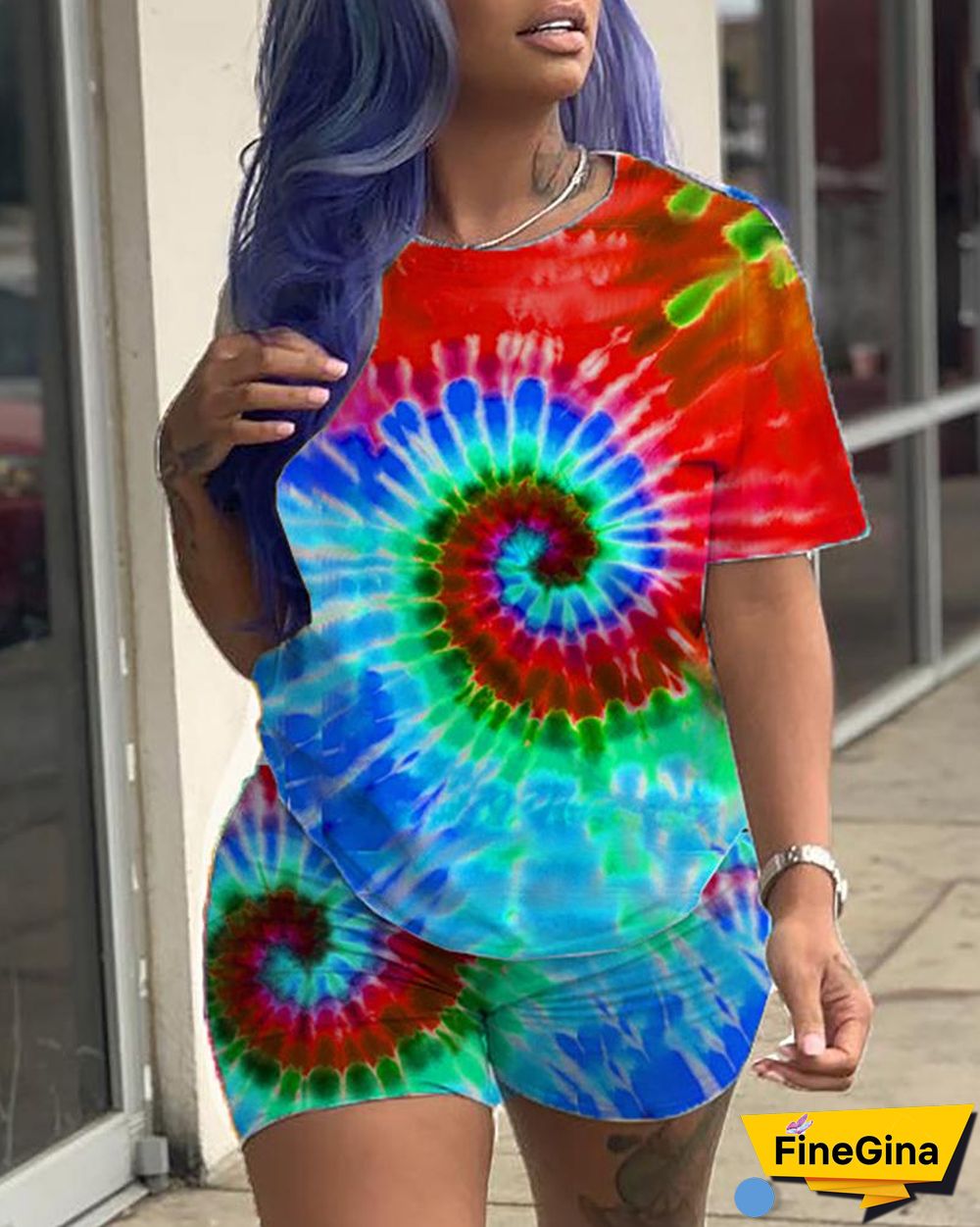 Short Sleeve Print Top With Shorts