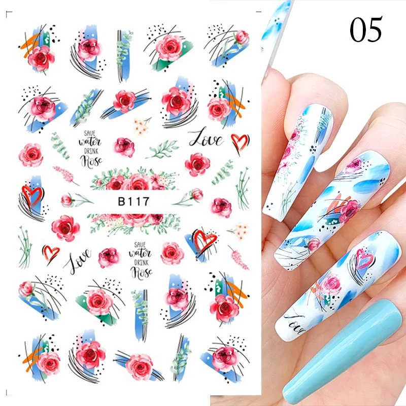 1 Pc Geometric Rose Flower 3D Nail Stickers Butterflies Heart Love Nail Decals Slider DIY Nail Art Decotaion Nail-Nail Inspo