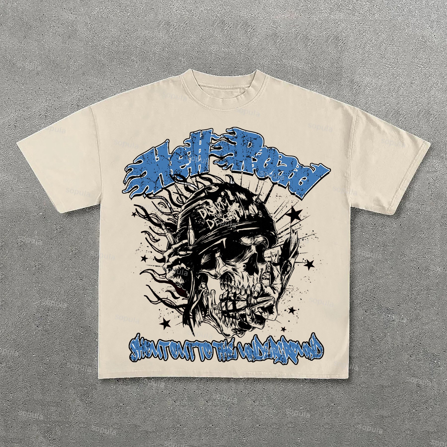 Hell Road Flame Skeleton Print Cotton T-Shirt - SOPULA